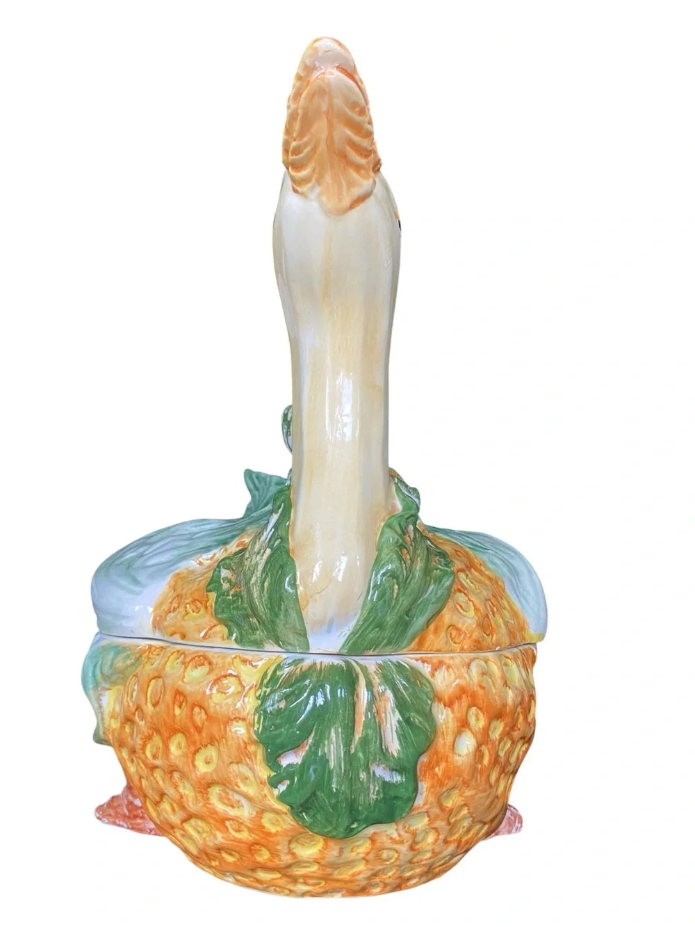 Vintage Vietri Italy Goose Cabbage Tureen Majolica Botanical Kitsch